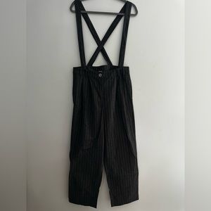 Dark gray pinstripe suspenders pants, size large